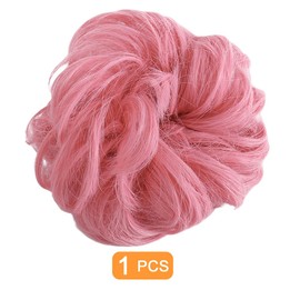 Traziewell Hair Extensions & Wigs Hairpieces for Women Curly Pink Synthetic Messy Bun Wavy Elastic Chignon Hair Extension, 1332