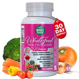 Whole Nature Whole Food Multivitamin for Women Womens Multi Vitamin with Folate, B12 Methyl, Vitamins, Minerals, Probiotics and Omegas, Vegan, Non GMO- 90 Capsules (1) (1)