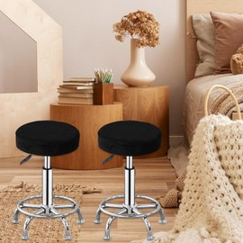 Marjoramy 2 Pcs Round Bar Stool Seat Covers, Stool Cushions, Stool Slipcover With Elastic, For Bar, Kitchen, Dining Room (Black)