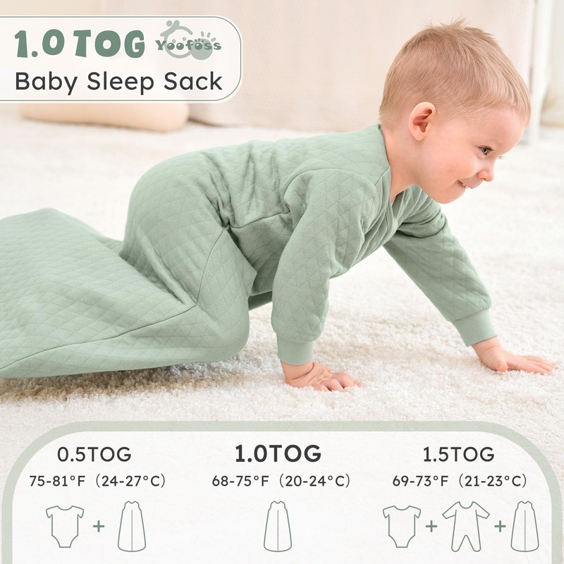Yoofoss Baby Sleep Sack 0-6 Months 1.0 Tog Long Sleeve