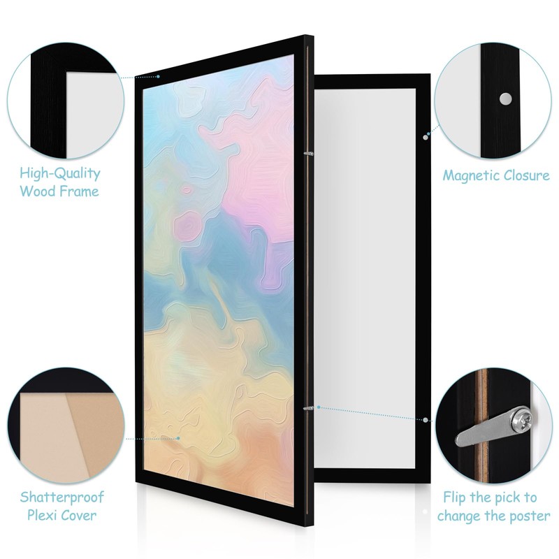 YCCYYCCY Black Frame Enclosed Whiteboard with Wooden Frame, Approx.16x11in Poster