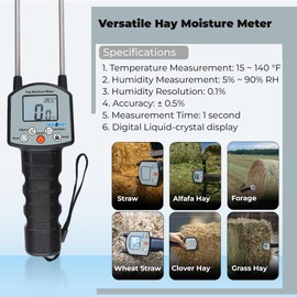Digital Hay Moisture Meter Tester – TrueMoist™ Tech, Heavy‑Duty Probe for Hay, Alfalfa, Clover, Grass – Fast, Accurate Moisture Readings for Farming & Livestock