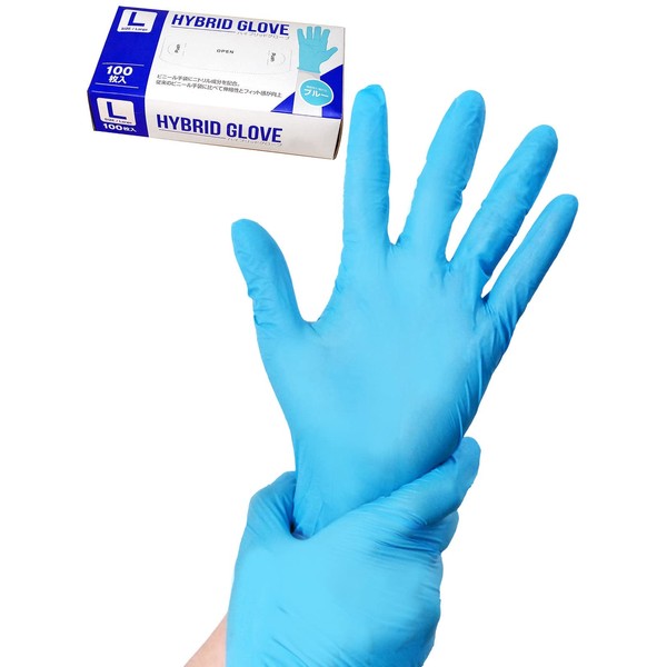 Meisei Hybrid Gloves, Nitrile + PVC Gloves, Large, 100 Pieces, Powder Free, Blue