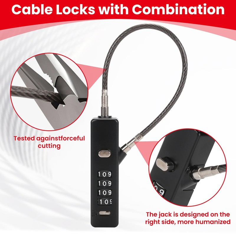 Combination Cable Lock - 3 Retractable Locks (11.8", 23.6", 47.2")