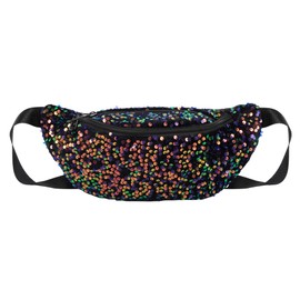LA HUATE Women's Sparkly Sequin Fanny Packs Glitter Waist Bag Adjustble Buckle Belt Bag Shiny Bum Bag Sling Shoulder Chest Bag