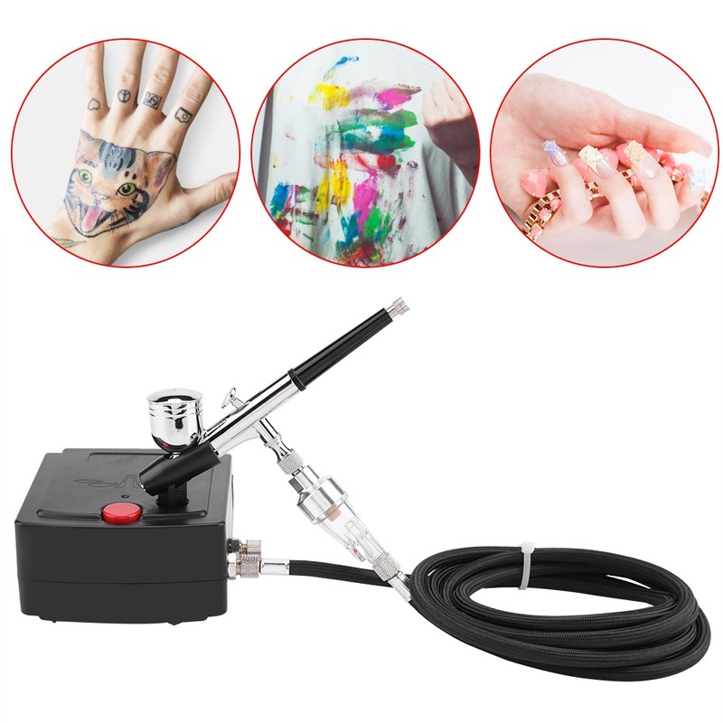 Dual Action Airbrush Kit Black Pump Spray Air Brush Gun