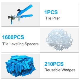 Tile Leveling System with1/8 Inch 1600-Piece 3.0mm Tile Leveling Clips and 210-Piece Reusable Wedges Tile Leveler Tool Set with tile Pliers for Ceramic Tile and Stone Installation(1/8 Inch)