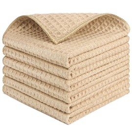 HOMEXCEL Waffle Weave Kitchen Dish Cloths, 6 Pack Quick Drying Kitchen Towels Dish Rags for Home Use, Ultra Soft Absorbent Barista Towels, Coffee Towels for Coffee Bar, 12 x 12 Inches, Brown