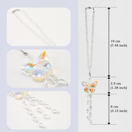 AuMoHall Crystal Butterfly Car Rear View Mirror Hanging Ornament Lucky Butterfly with Fishes Tassel Bead Sun Catcher Pendant Car Interior Decoration Accessories