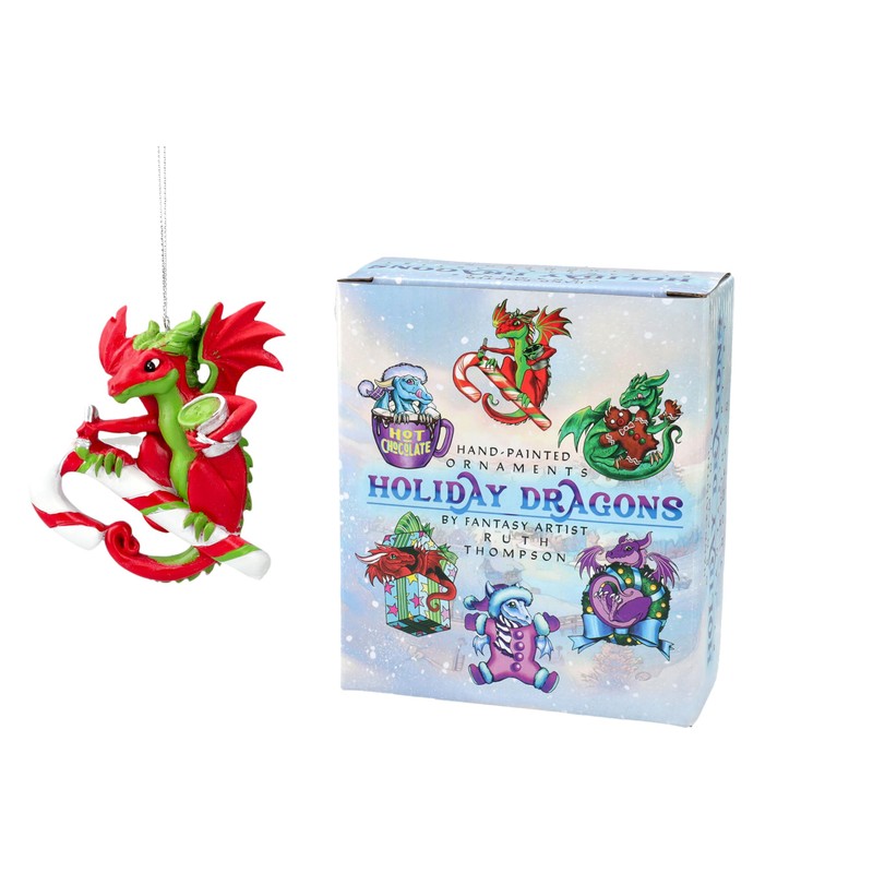 Fairy Tale Dragon on Candy Cane 10cm - Red Green