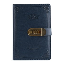 NectaRoy Retro Vintage PU Leather Password Notebook Writing Planner Organizer with Combination Lock, Password Lined Wire Binding Diary Personal Sketchbook with Pen Holder, A5 Size 215x150mm