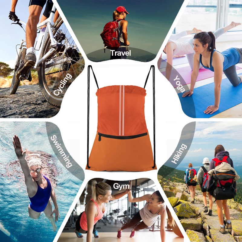 JOYNYON Mochila con cordón resistente al agua (naranja), Naranja, Large,