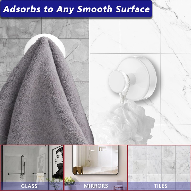 Suction Cup Hooks for Shower,Removable No Drill Towel Hooks,White 2