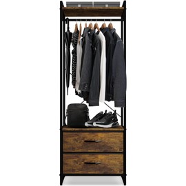 Sorbus Clothing Rack with Drawers - Clothes Stand Dresser - Wood Top, Steel Frame, & Fabric Drawers - Tall Closet Storage Organizer - Garment Rack for Hanging Shirts, Dresses, & Jackets