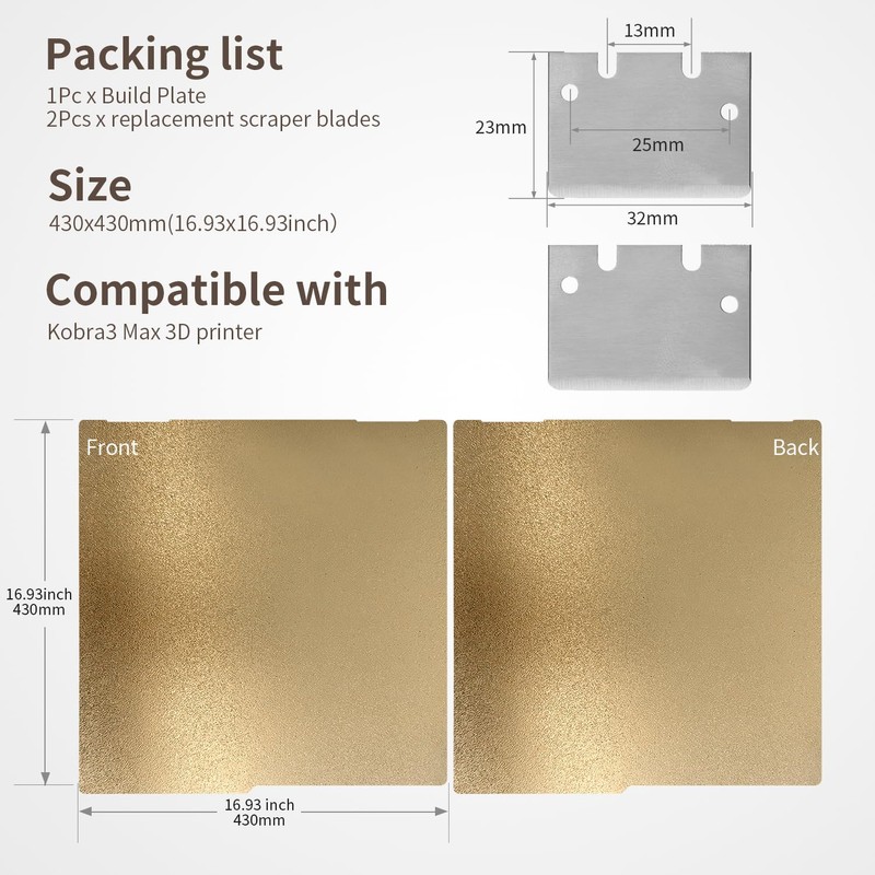 430x430mm for Kobra 3 Max PEI Build Plate Double Sides