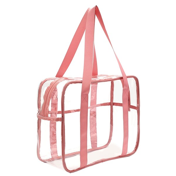 FIYUK Clear Toilet Bag Transparent Cosmetic Makeup Beach Shopping Bag Waterproof Organiser Large Storage (Pink)