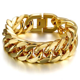 RWQIAN Men's Silver / Gold / Black Stainless Steel Curb Chain Bracelets 8 mm / 12 mm / 17 mm Wide Men's Cuban Bracelet Link Bracelet Length 18/20/22 cm Gifts for Dad Son Brother Husband