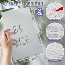 Gueevin 100 Sheets 6.8 x 9.8 Inch Transparent Sticky Notes, Extra Large Clear Self Sticky Notes, 2 Pads Waterproof Jumbo Translucent Paper, Office Supply(Blank Style)