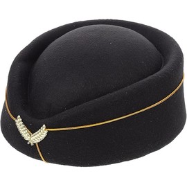 1Pcs Black Felt Stewardess Pillbox Hat - Flight Attendant Uniform Cap for Women Ladies - Cosplay Perform Accessories
