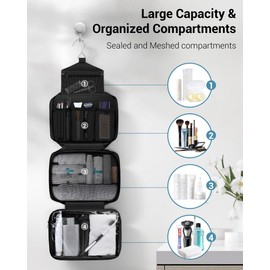Maliton Toiletry Bag for Men & Women Travel Toiletry Bag Hanging Toiletry Bag Hygiene Organizer with 4 Compartments Waterproof Bathroom Shower Bag Large Toiletries Travel Bag(Black)