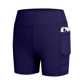 JOCMIC Girls 4" Volleyball Shorts Spandex Compression Youth Bike Shorts with Pockets for Athletic Dance Navy 11-12 Years