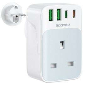 toomke UK to European Adapter Plug, PD 35W Fast Charge USB C European Travel Adapter with 4 USB Ports, UK to EU Plug Adaptor for Germany France Spain Turkey Iceland Greece Poland and More(Type E/F)