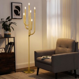 Wellmet Gold Floor Lamp for Living Room, Modern Brass Floor Lamps for Bedroom, 63.3Inch Tall Unique Metal Floor Lamp for Corner Decorative