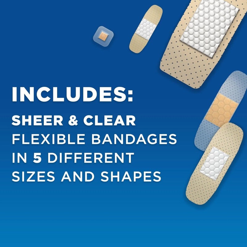 280 Band-Aid Adhesive Bandages Family Variety Pack, Sheer & Clear