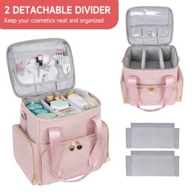 Jaffzora Extra Large Makeup Bag,4 in 1 Cosmetic Storage Organizer Travel Case with Detachable Pouches and Dividers,Pink