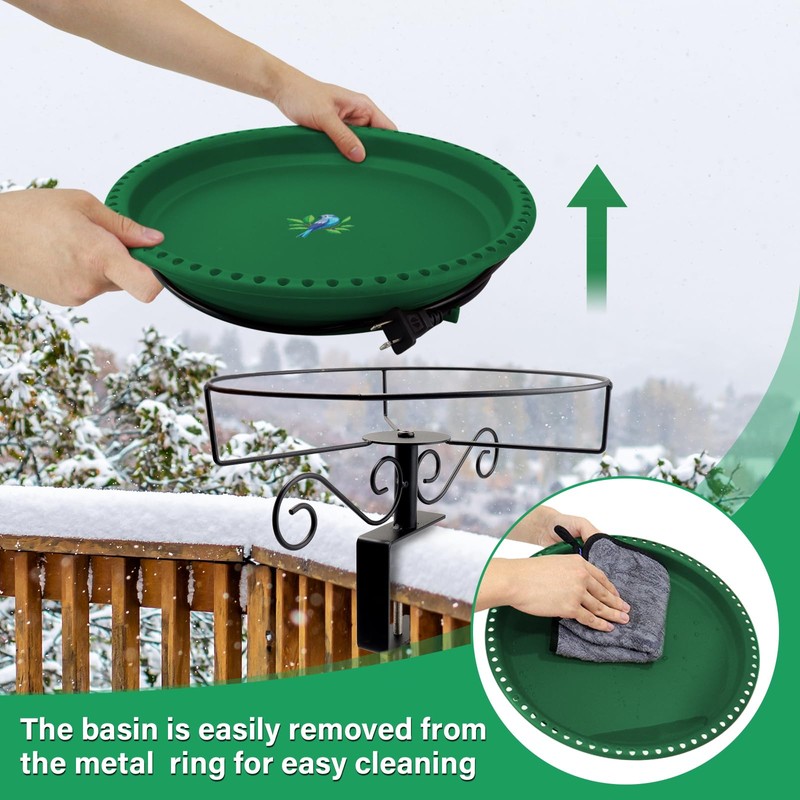 Lovppy Heated Bird Bath for Deck Railing, 100W Thermostatically Controlled