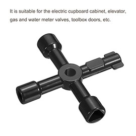 PATIKIL Llave cruzada universal multifuncional, paquete de 4 llaves de aleación de zinc de 4 vías para medidor de agua de gas para válvula de fontanería de gabinete eléctrico, color negro