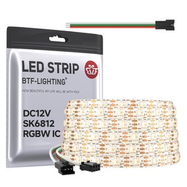 BTF-LIGHTING SK6812(Similar WS2812B) RGBW RGB+Warm White(3000K) Individually Addressable DC12V 16.4FT 60LED/Pixels/m 4 Colors in 1 Light Dream Color LED Strip IP30 White PCB(No Adapter or Controller)