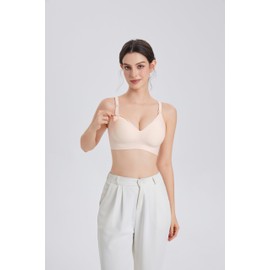 Athaelay Women's Wireless Deep V Neck Push Up Nursing Bras with Free Bra Extenders and Strap Clips (CA/US, Alpha, X-Large, Regular, Petite, Nude)