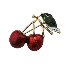 bobauna Red Enamel Twin Cherry Brooch Pin Fruit Jewelry for Women Girls Clothing Acccessories (Cherry Brooch)