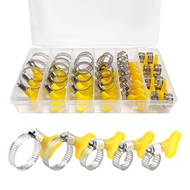 NYTKL 30PCS Stainless Steel Hose Clamps Assortment, 8-29mm Thumb Screw Hose Clamp with Plastic Handle, Adjustable Key-Type Pipe Clamp Set for Automotive Plumbing Securing Hoses