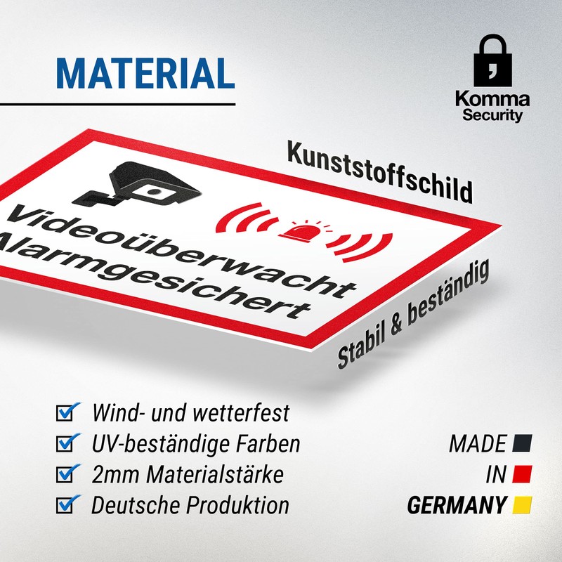 Komma Security Video Surveillance Alarm Secured Guard Dogs Sign -