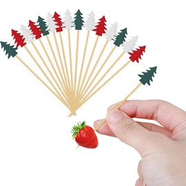 Christmas Cocktail Sticks,100PCS White Red Green Christmas Tree Bamboo Toothpicks,Food Fruit Skewers Sticks Cocktail Accessories for Drink Fruit Dessert Food Appetizerss (Red Green White B)