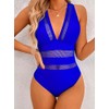 OKONOS Women's Mesh Patchwork One Piece Swimsuit - Deep V-Neck