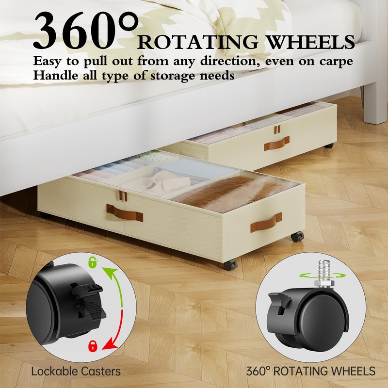 Yecaye Under Bed Storage with Wheels, 2Pack Under Bed Storage