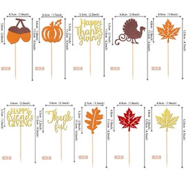 30 piezas de decoración para cupcakes de Acción de Gracias, con purpurina, pavo, hoja de arce, calabaza, avellana, tema de otoño, púas de magdalenas, decoración de pasteles para Día de Acción de Gracias, suministros de fiesta de cumpleaños