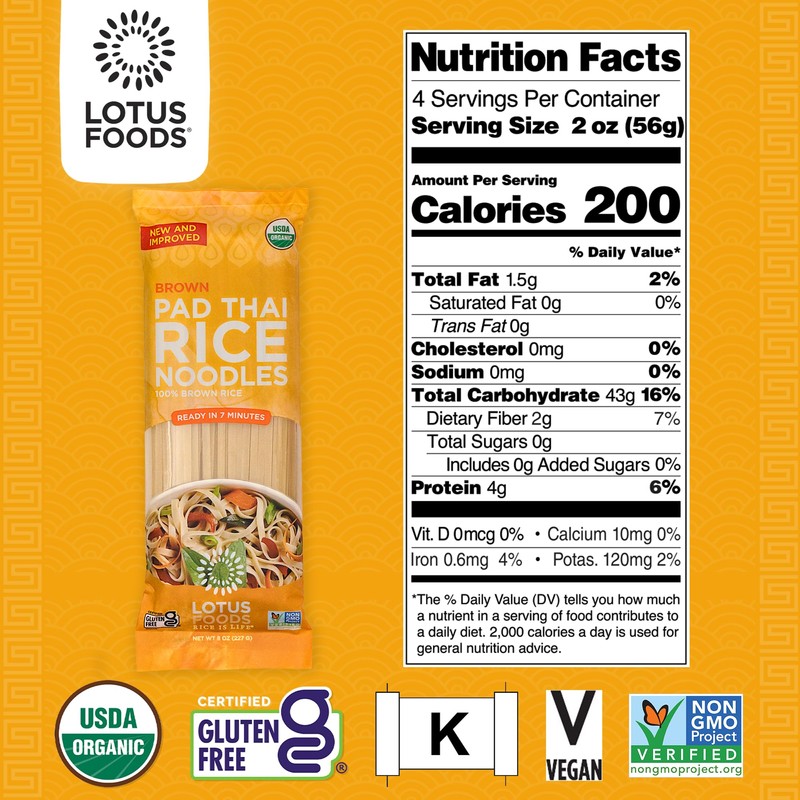 Lotus Foods Organic Brown Rice Pad Thai Noodles, Vegan -
