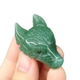 Sunshcat Natural Green Aventurine Pocket Wolf Head Crystals and Healing Stone Figurine,1.57 Inchs DIY Jewelry Pendant