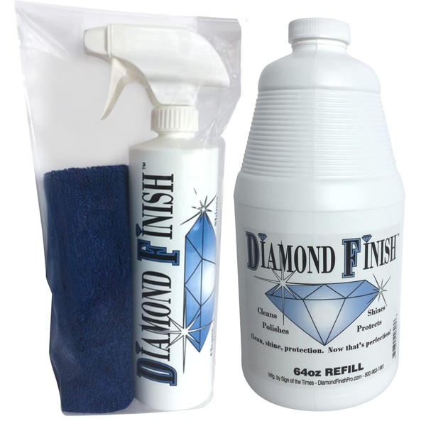 Diamond Finish 80oz Kit Multi Surface Nano Cleaner Polish Protector for Vehicles, Home, Boats; Removes Dead Bug-Residue, Tar, Bird Poop, Brake Dust, Tree Sap, Grease, Fingerprints while it Shines