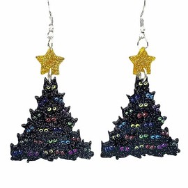 twinkle eye Black Christmas Earrings Acrylic Black Cat Christmas Tree Earrings Thin Flash Earrings Fun Christmas Jewelry For Women