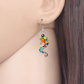 DUOWEI Cute Acrylic Seahorse Earrings Novelty Cartoon Dangle Drop Jewelry Gifts for Women Teen Girls (Seahorse C)