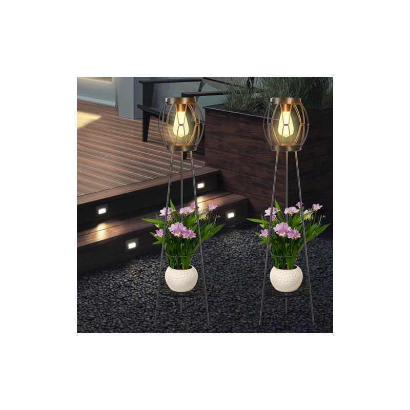 2 Pack Solar Lights Outdoor with Plant Stands, Solar Floor