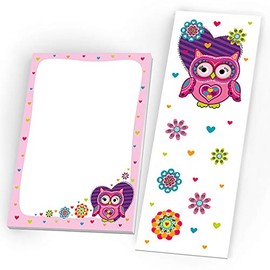 JuNa Party-Experten Party Bag Set of 12 Bookmarks + 12 Mini Notepads Owl/Gift for Children's Birthday Wedding Christening Birthday School Girls