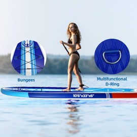 Inflatable Stand Up Paddle Board, 10'6" x 33" x 6", Standup Paddleboard with Adjustable Kayak Paddle, for Yoga, Paddle Board, Kayaking, Surf, Canoe, Fishing