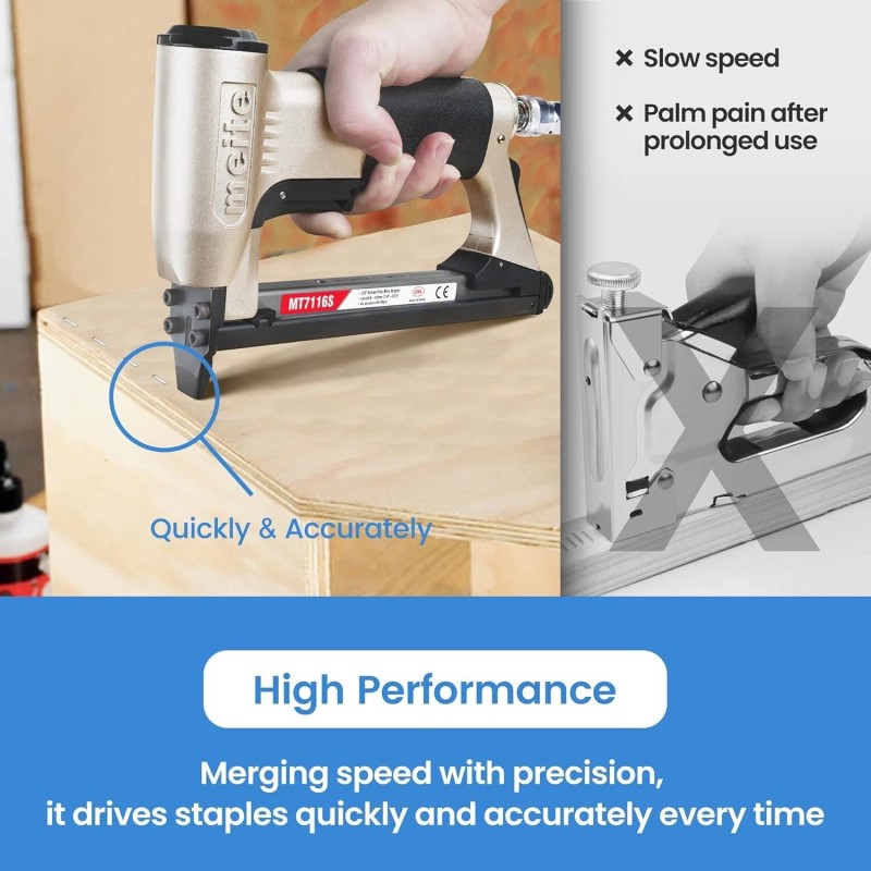 Meite 22GA 3/8" Crown Pneumatic Upholstery Stapler MT7116S With Safety
