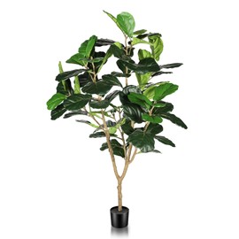 FEELEAD Faux Fiddle Leaf Fig Tree - 5ft Artificial Ficus Lyrata Plants Indoor with Greenery Leaves and Stems - Fake Fig Leaf Tree for Housewarming Home Office Decor